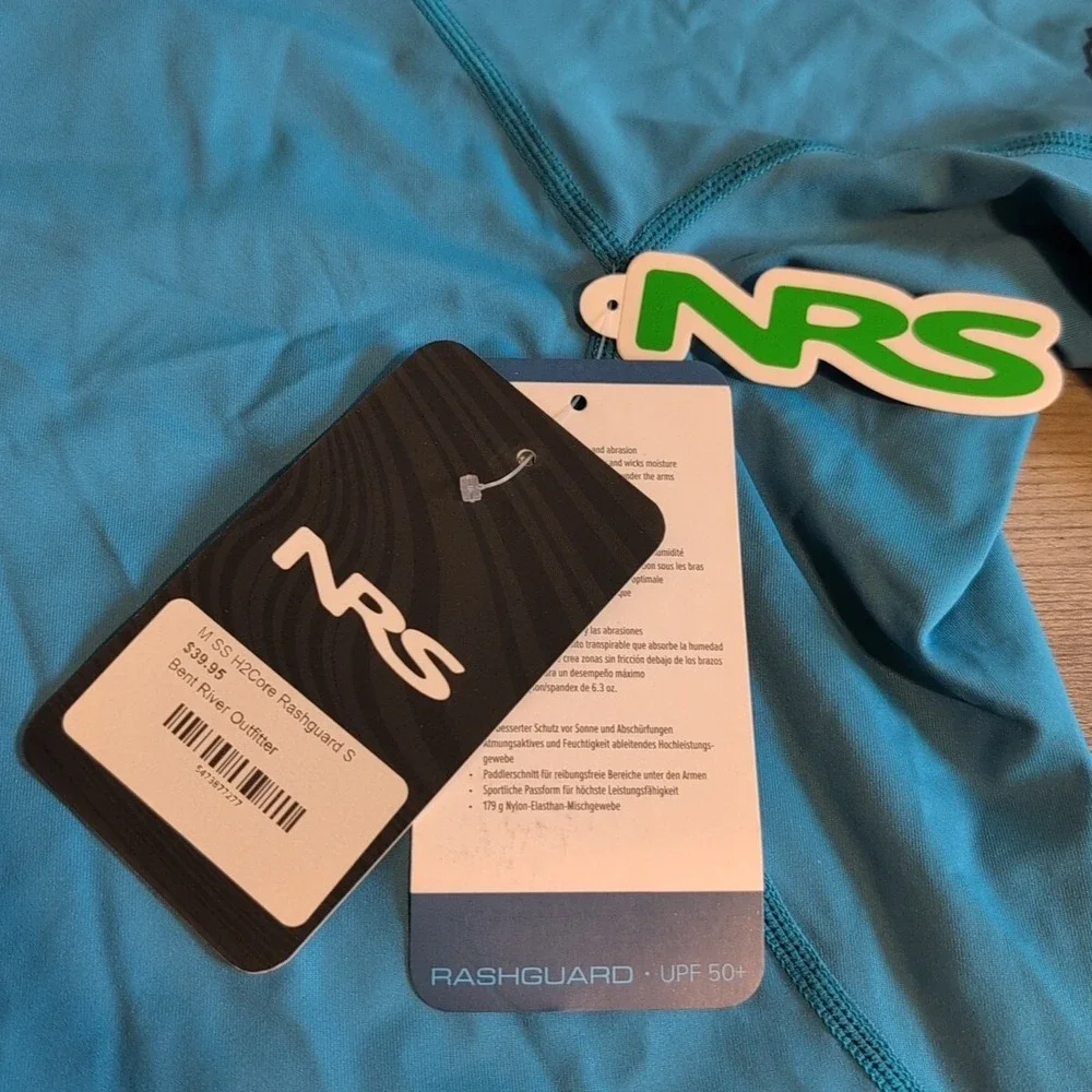 NEW NRS‎ H2CORE Rash Guard Men's S Short Sleeve Blue Fjord Water Sports Fishing